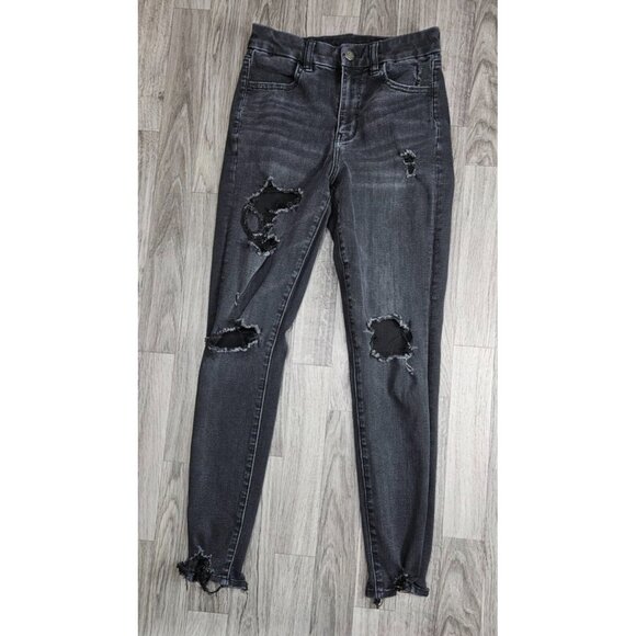 (3/$35) American Eagle Size 4 Curvy High Rise Black Grey Dream Jeans Jeggings - Picture 1 of 13
